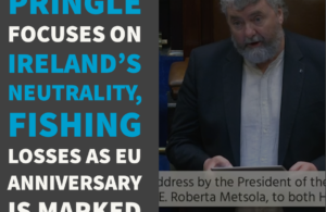 Pringle focuses on Ireland’s neutrality, fishing losses as EU anniversary is marked